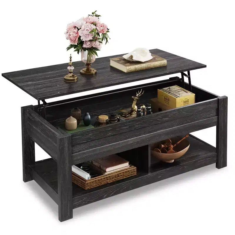 DEXYLLO Coffee Table, 47 Lift Top Coffee Table with Hidden Compartment and 2 Storage Shelves for Living Room