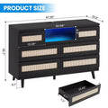 GARVEE 6 Drawer Rattan Dressers,Wooden Durable Dressers & Chests of Drawers with LED Light and Charging Station, TV Stand for Bedroom