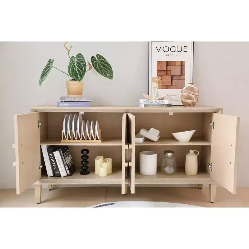 Buffet/bahut 152,4 cm beige/noir avec 4 portes, bahut moderne avec étagères réglables