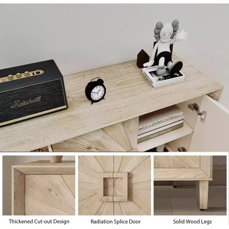 Buffet/bahut 152,4 cm beige/noir avec 4 portes, bahut moderne avec étagères réglables