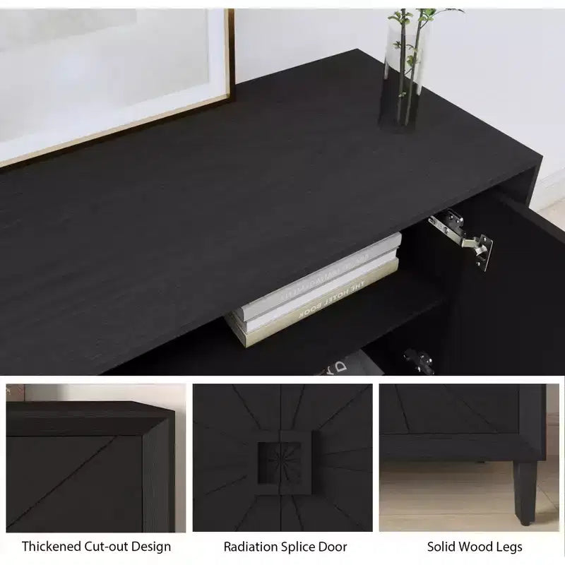 Buffet/bahut 152,4 cm beige/noir avec 4 portes, bahut moderne avec étagères réglables