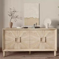 60-Inch Black Buffet Cabinet with Storage, Modern Wooden Accent Cabinet with 4 Doors and Square-Designed Handle