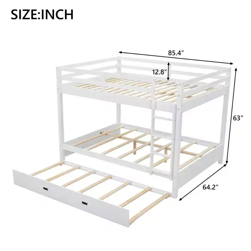 Lit superposé Queen blanc/naturel avec échelle et lit gigogne Twin XL, 3 couchages