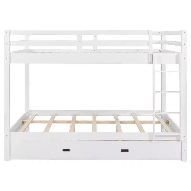 Lit superposé Queen blanc/naturel avec échelle et lit gigogne Twin XL, 3 couchages