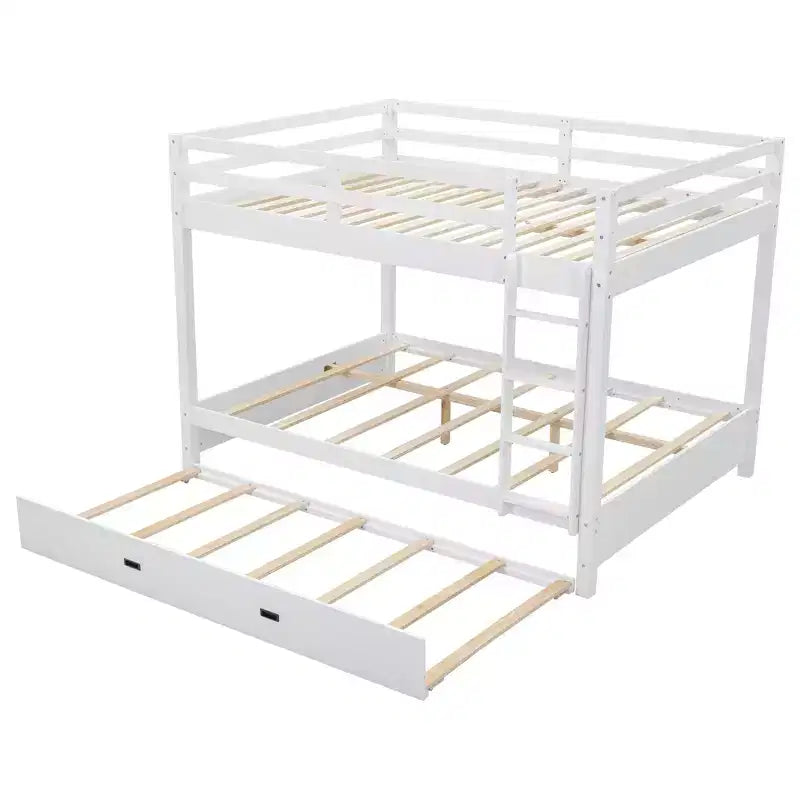 Lit superposé Queen blanc/naturel avec échelle et lit gigogne Twin XL, 3 couchages