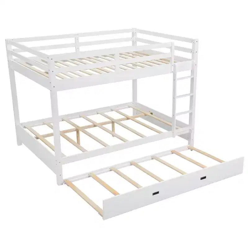 Lit superposé Queen blanc/naturel avec échelle et lit gigogne Twin XL, 3 couchages
