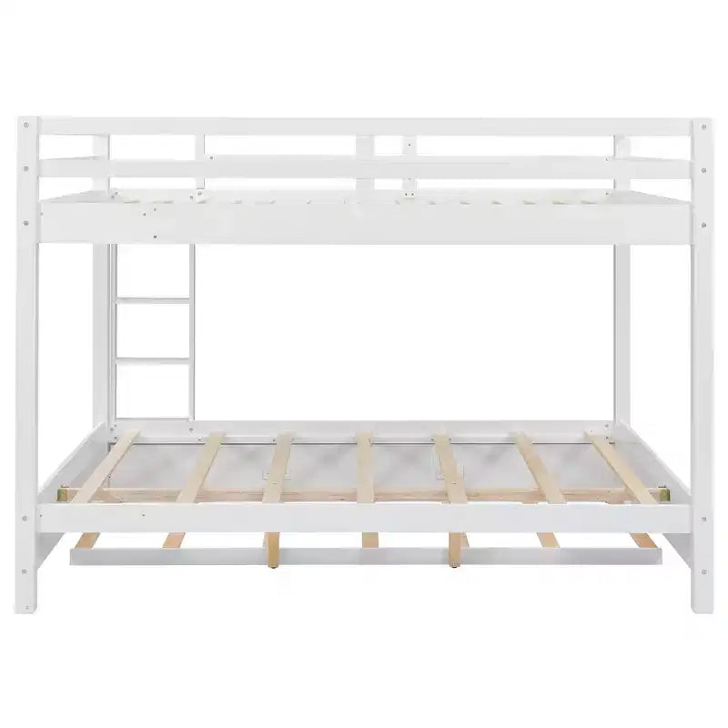 Lit superposé Queen blanc/naturel avec échelle et lit gigogne Twin XL, 3 couchages