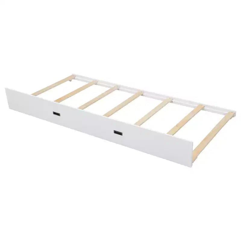 Lit superposé Queen blanc/naturel avec échelle et lit gigogne Twin XL, 3 couchages