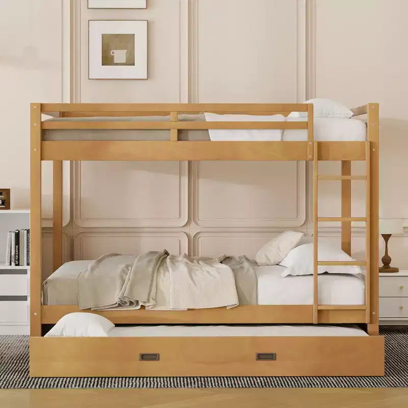 Lit superposé Queen blanc/naturel avec échelle et lit gigogne Twin XL, 3 couchages