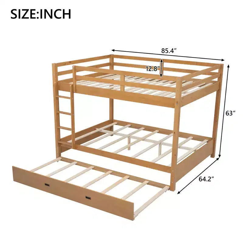 Lit superposé Queen blanc/naturel avec échelle et lit gigogne Twin XL, 3 couchages