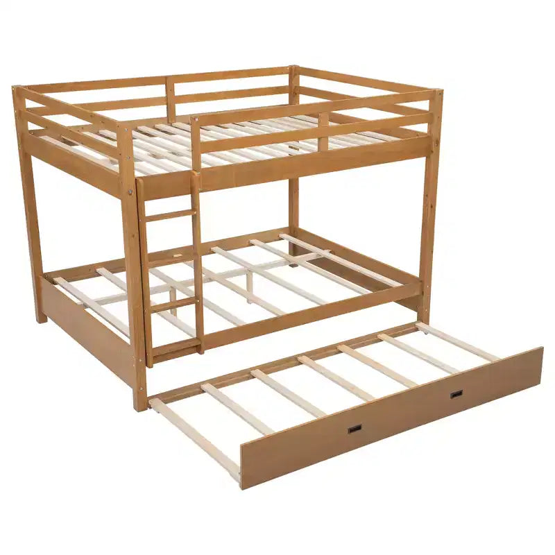 Lit superposé Queen blanc/naturel avec échelle et lit gigogne Twin XL, 3 couchages