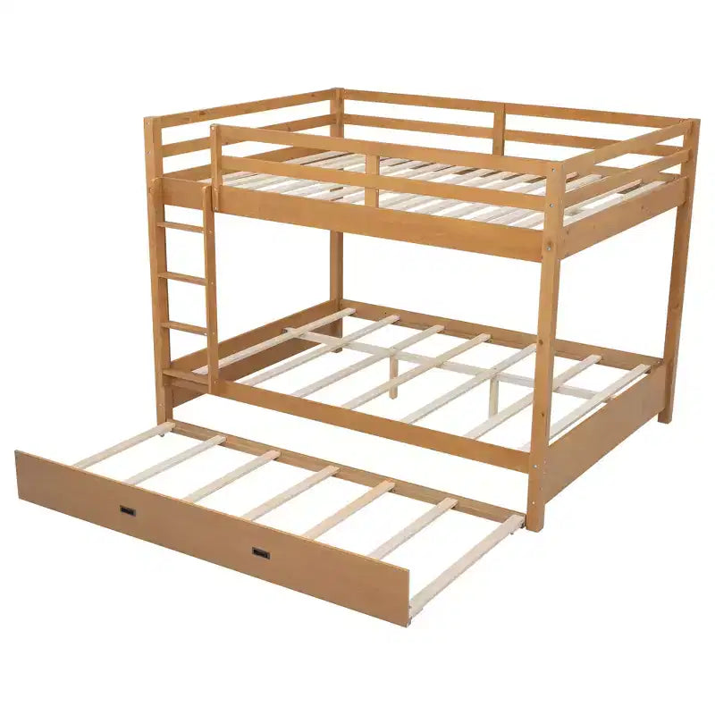 Lit superposé Queen blanc/naturel avec échelle et lit gigogne Twin XL, 3 couchages