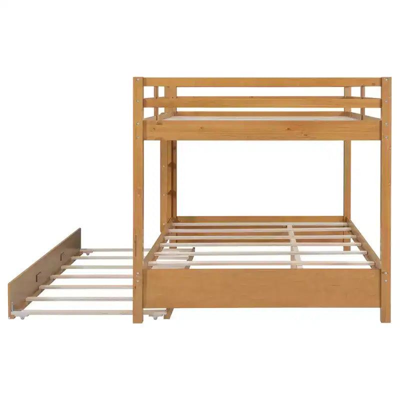 Lit superposé Queen blanc/naturel avec échelle et lit gigogne Twin XL, 3 couchages