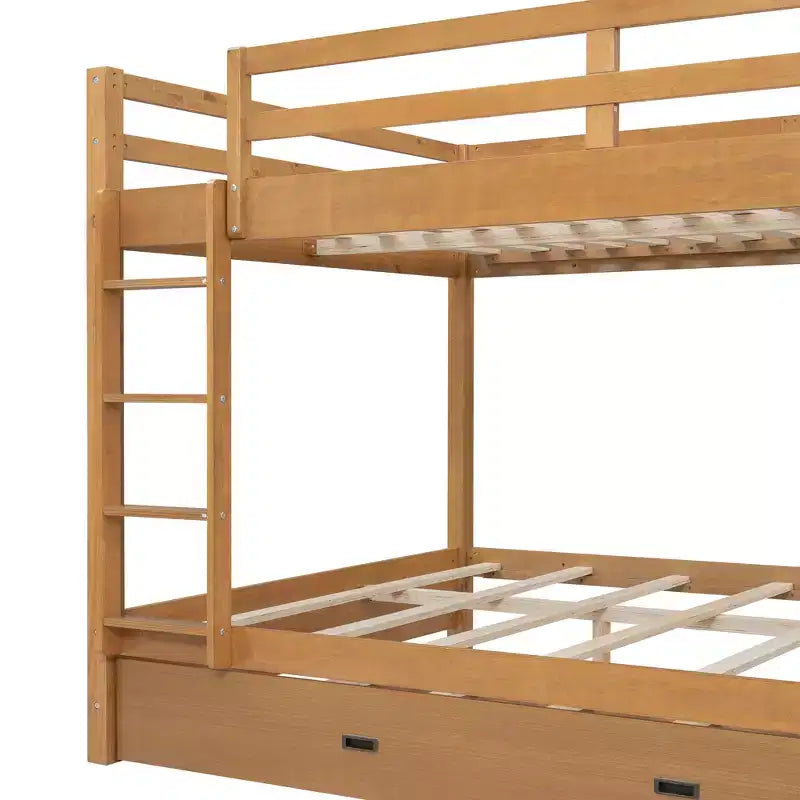 Lit superposé Queen blanc/naturel avec échelle et lit gigogne Twin XL, 3 couchages