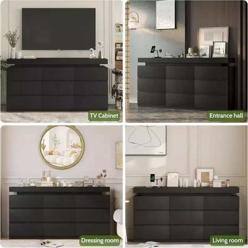 Commode moderne à 9 tiroirs, noir/blanc, simple