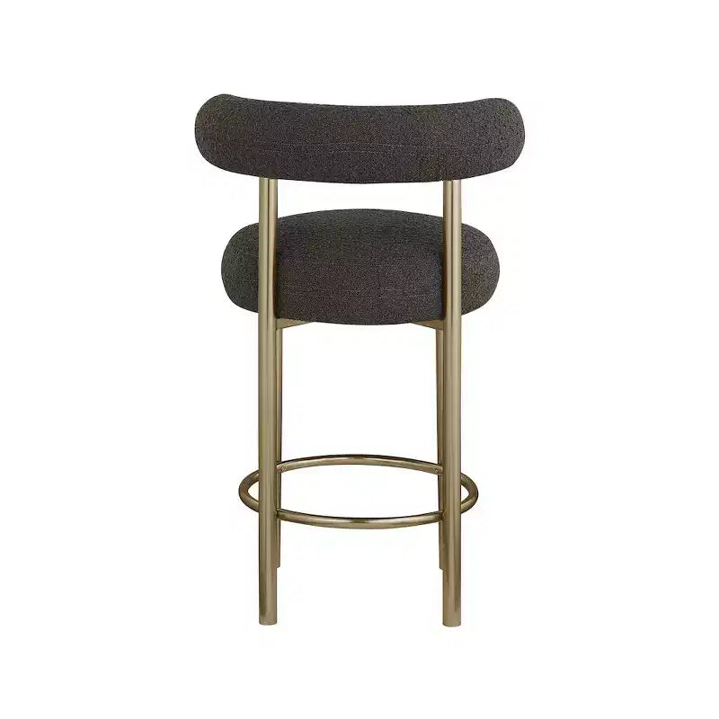 Tabouret de bar dossier bas en tissu bouclette marron avec accoudoirs, lot de 2