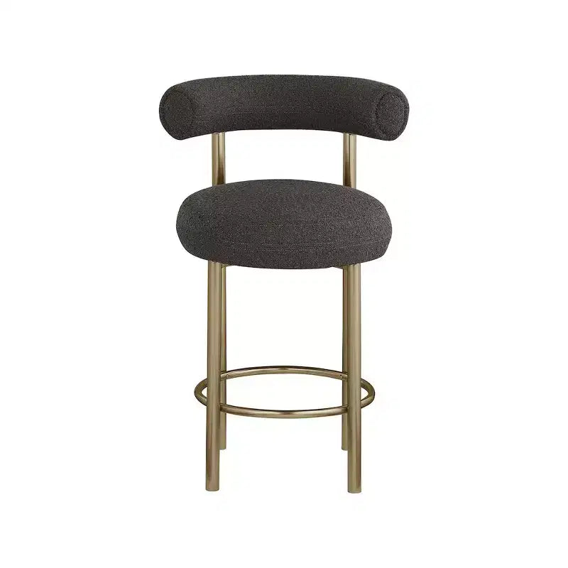 Tabouret de bar dossier bas en tissu bouclette marron avec accoudoirs, lot de 2