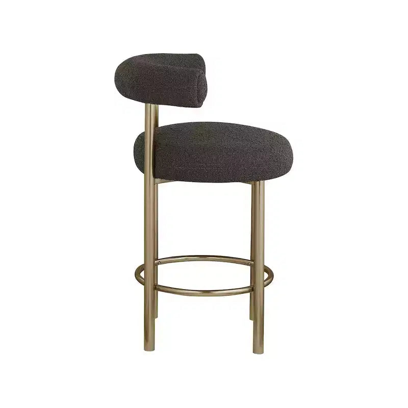Tabouret de bar dossier bas en tissu bouclette marron avec accoudoirs, lot de 2