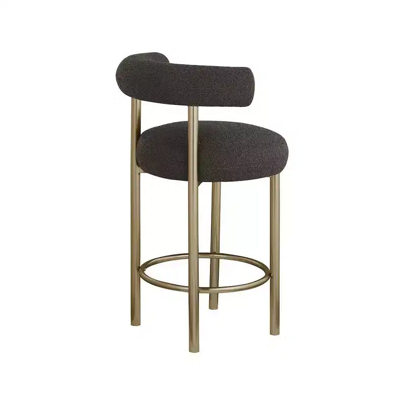 Tabouret de bar dossier bas en tissu bouclette marron avec accoudoirs, lot de 2