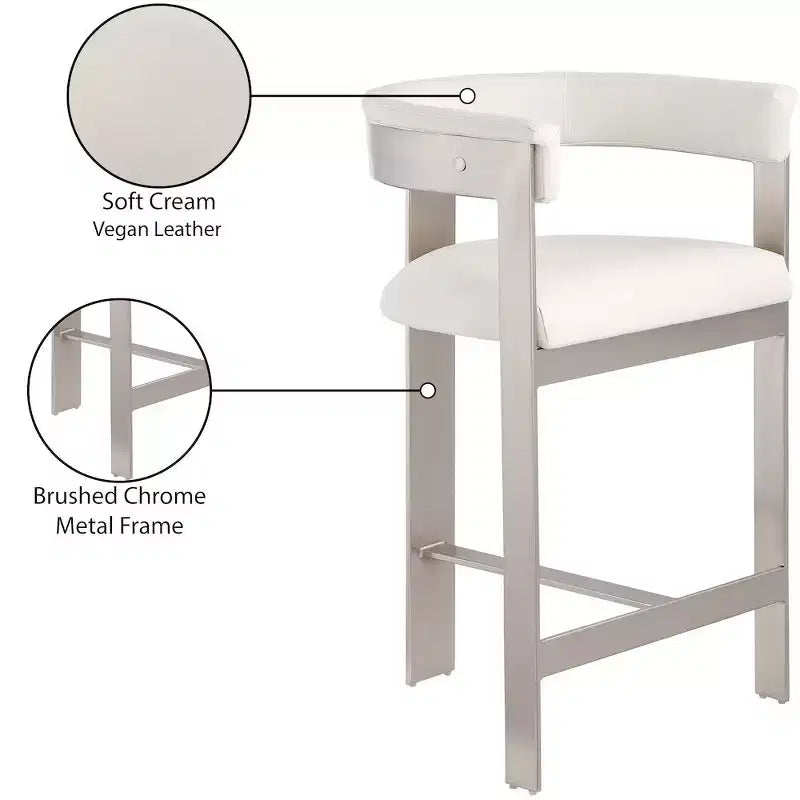 Meridian Furniture, Tabouret de comptoir Romeo en cuir végétalien crème, lot de 2