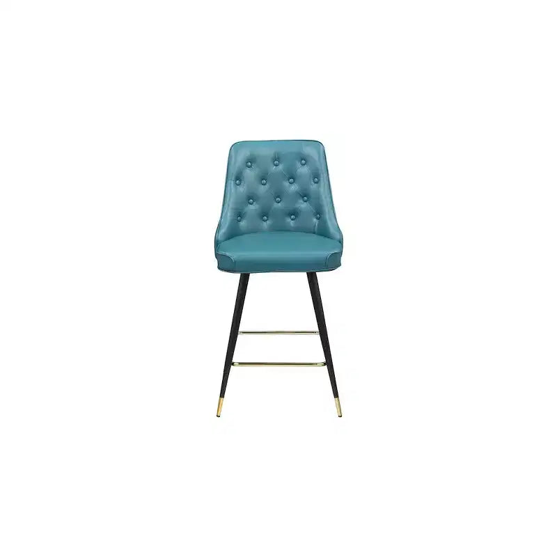 Tabouret de comptoir en similicuir sarcelle, sans accoudoirs, dossier mi-hauteur, lot de 2