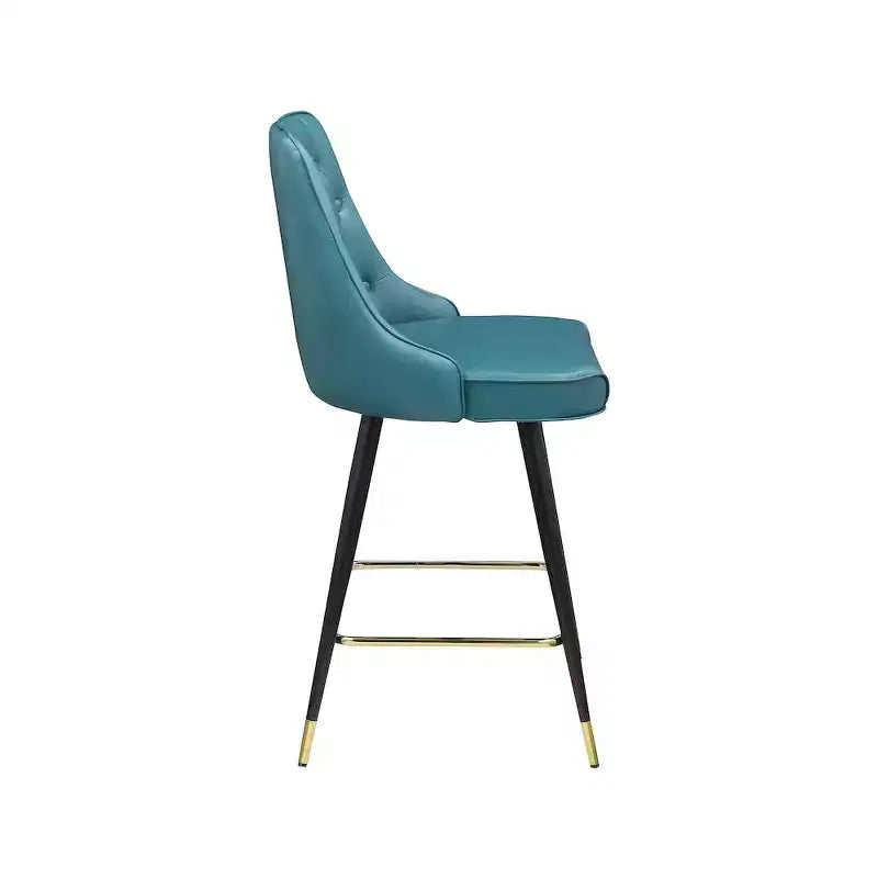 Tabouret de comptoir en similicuir sarcelle, sans accoudoirs, dossier mi-hauteur, lot de 2