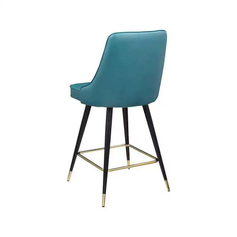 Tabouret de comptoir en similicuir sarcelle, sans accoudoirs, dossier mi-hauteur, lot de 2