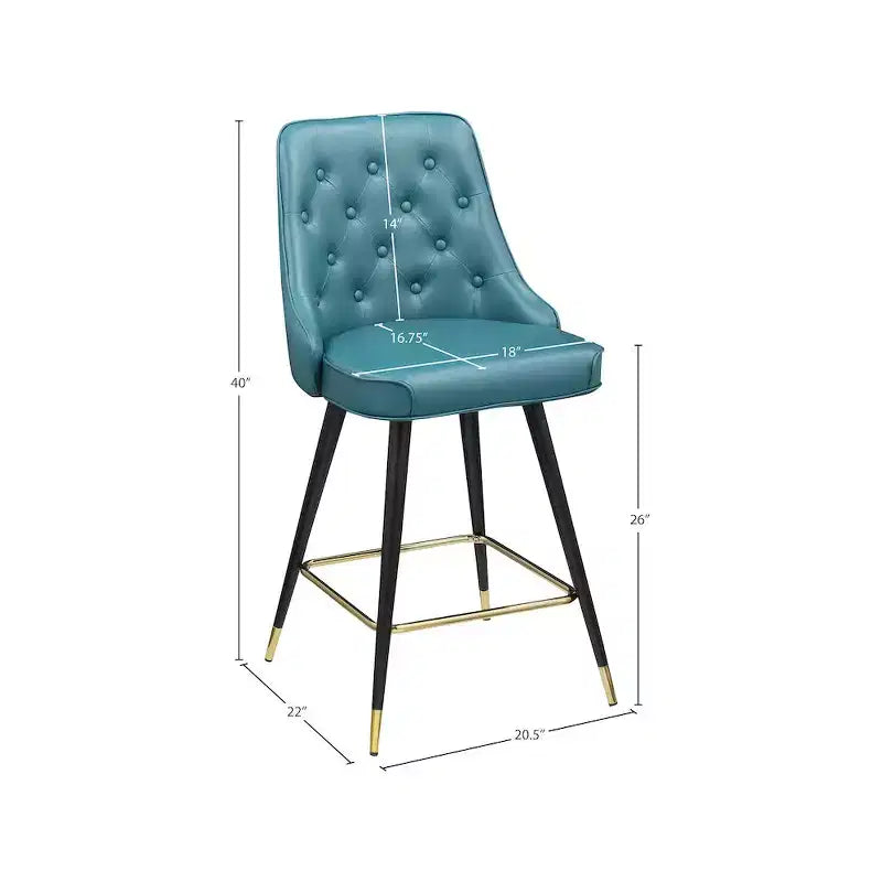 Tabouret de comptoir en similicuir sarcelle, sans accoudoirs, dossier mi-hauteur, lot de 2