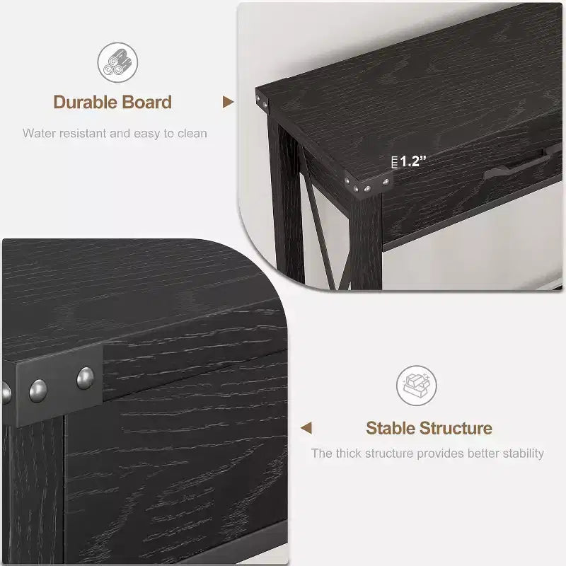 Console noire de style rustique avec 2 tiroirs et étagère inférieure, 1 pièce