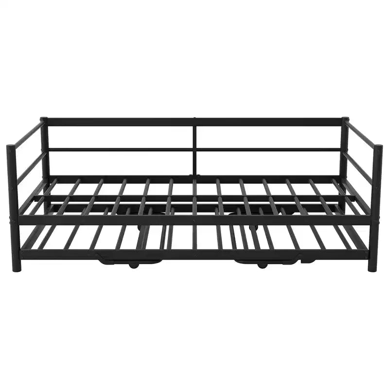 Lit de repos double en métal noir/blanc avec lumières LED et lit gigogne relevable, 2 couchages