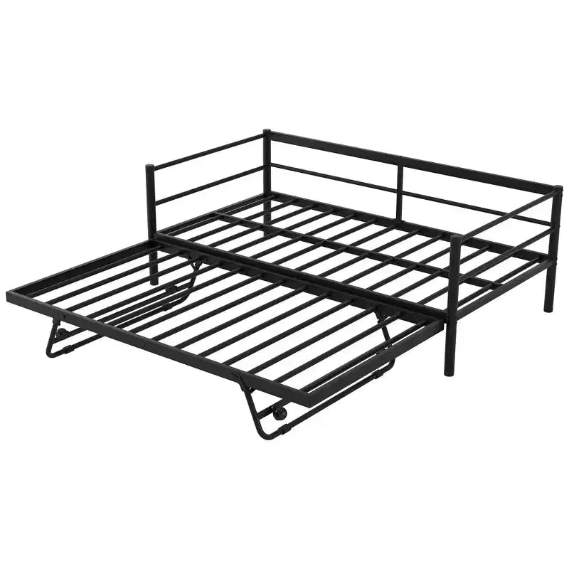 Lit de repos double en métal noir/blanc avec lumières LED et lit gigogne relevable, 2 couchages