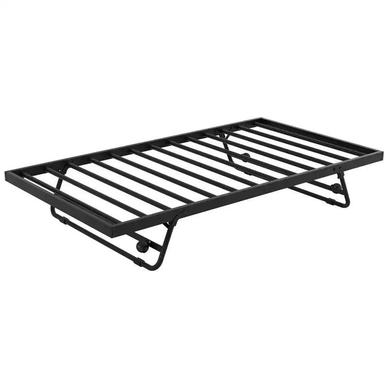 Lit de repos double en métal noir/blanc avec lumières LED et lit gigogne relevable, 2 couchages