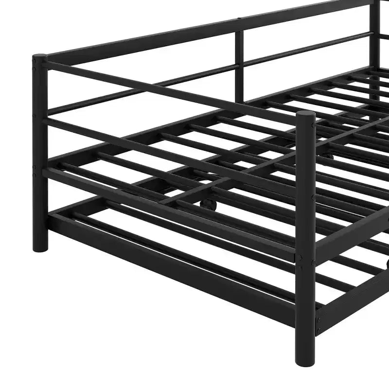 Lit de repos double en métal noir/blanc avec lumières LED et lit gigogne relevable, 2 couchages