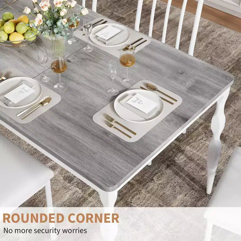 Table à manger rectangulaire marron/gris avec pieds en métal courbés, 8 places assises