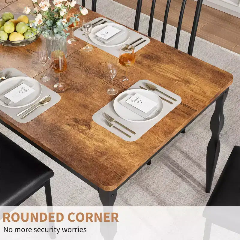 Table à manger rectangulaire marron/gris avec pieds en métal courbés, 8 places assises