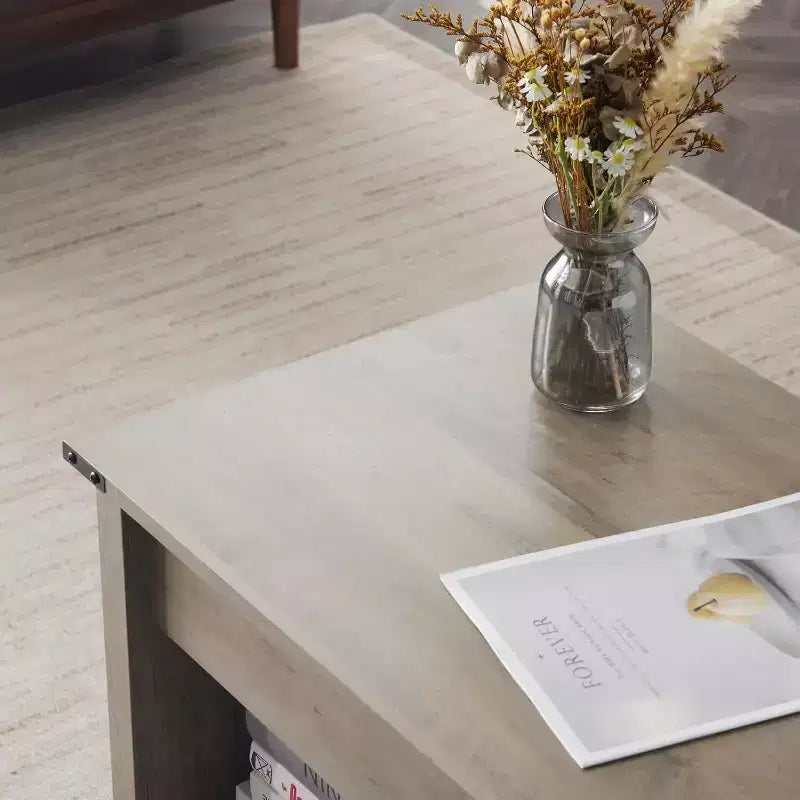 Table basse relevable grise avec rangement | Style Campagne | 1 pièce