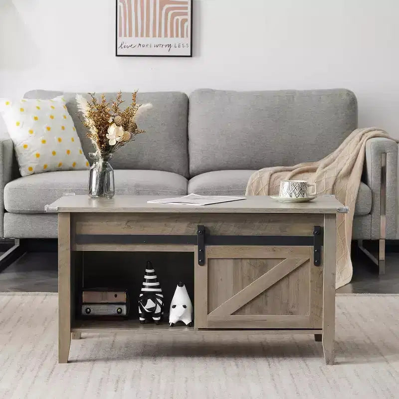 Table basse relevable grise avec rangement | Style Campagne | 1 pièce