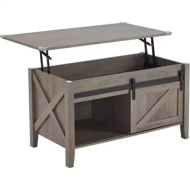 Table basse relevable grise avec rangement | Style Campagne | 1 pièce