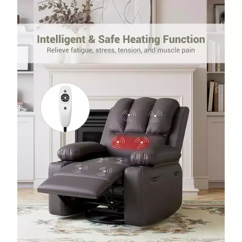 Fauteuil inclinable électrique avec chauffage et massage, pivotant à 360° | Cuir PU | Monoplace