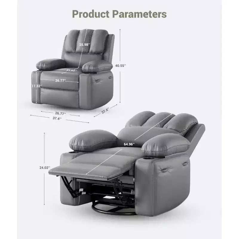 Fauteuil inclinable électrique avec chauffage et massage, pivotant à 360° | Cuir PU | Monoplace