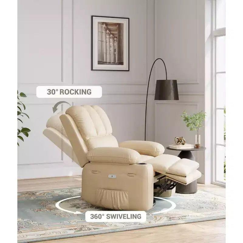 Fauteuil inclinable électrique avec chauffage et massage, pivotant à 360° | Cuir PU | Monoplace