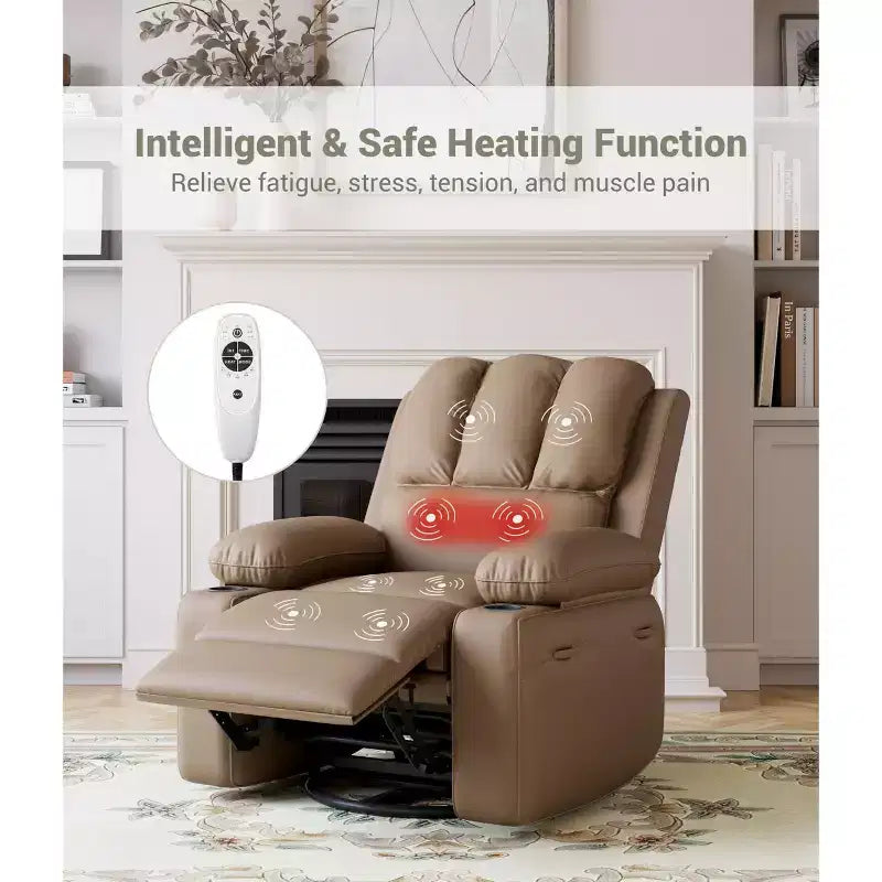 Fauteuil inclinable électrique avec chauffage et massage, pivotant à 360° | Cuir PU | Monoplace