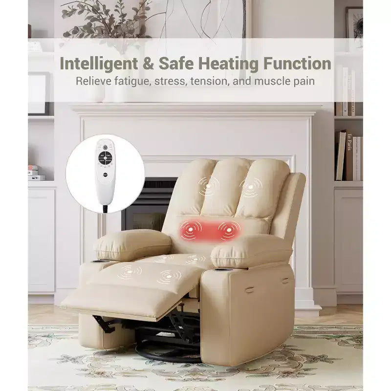 Fauteuil inclinable électrique avec chauffage et massage, pivotant à 360° | Cuir PU | Monoplace
