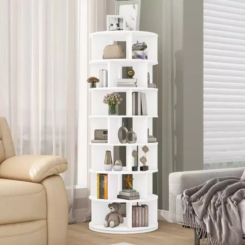Tour de rangement pour chaussures rotative à 360° noire/blanche, 7 niveaux, capacité de 35 paires