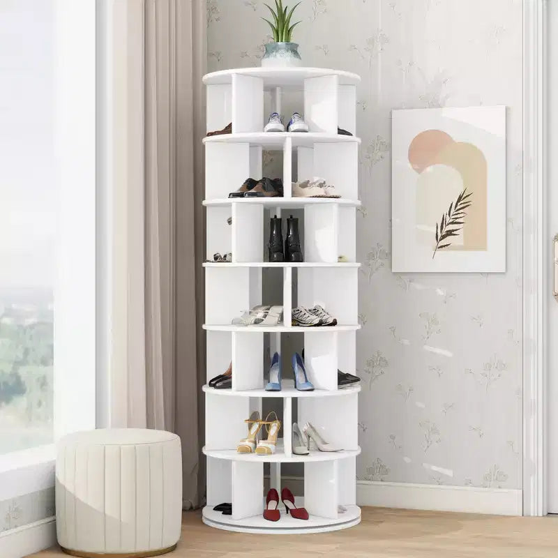 Tour de rangement pour chaussures rotative à 360° noire/blanche, 7 niveaux, capacité de 35 paires