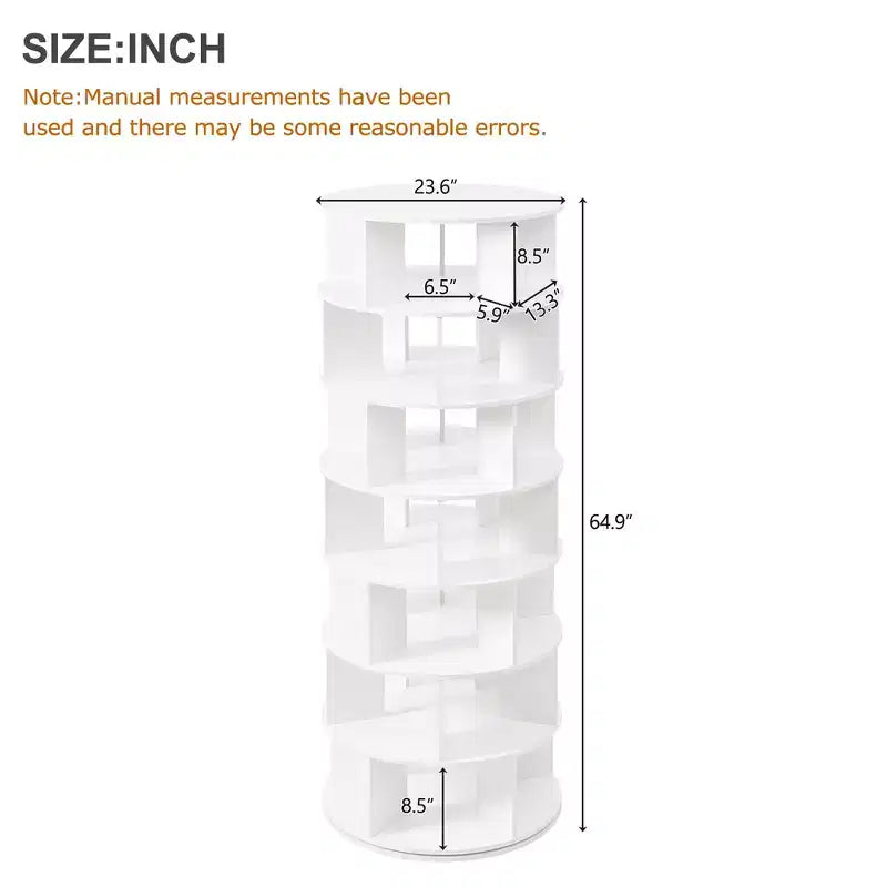 Tour de rangement pour chaussures rotative à 360° noire/blanche, 7 niveaux, capacité de 35 paires