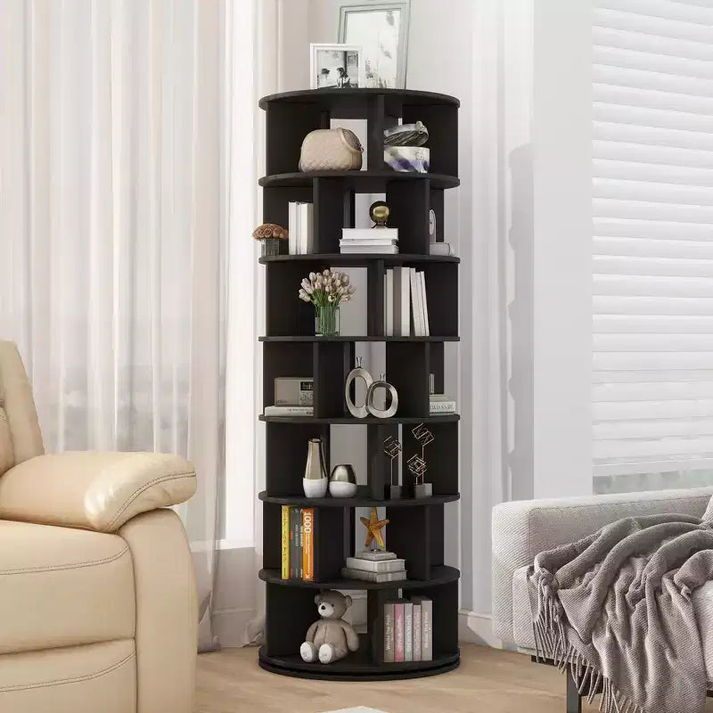 Tour de rangement pour chaussures rotative à 360° noire/blanche, 7 niveaux, capacité de 35 paires