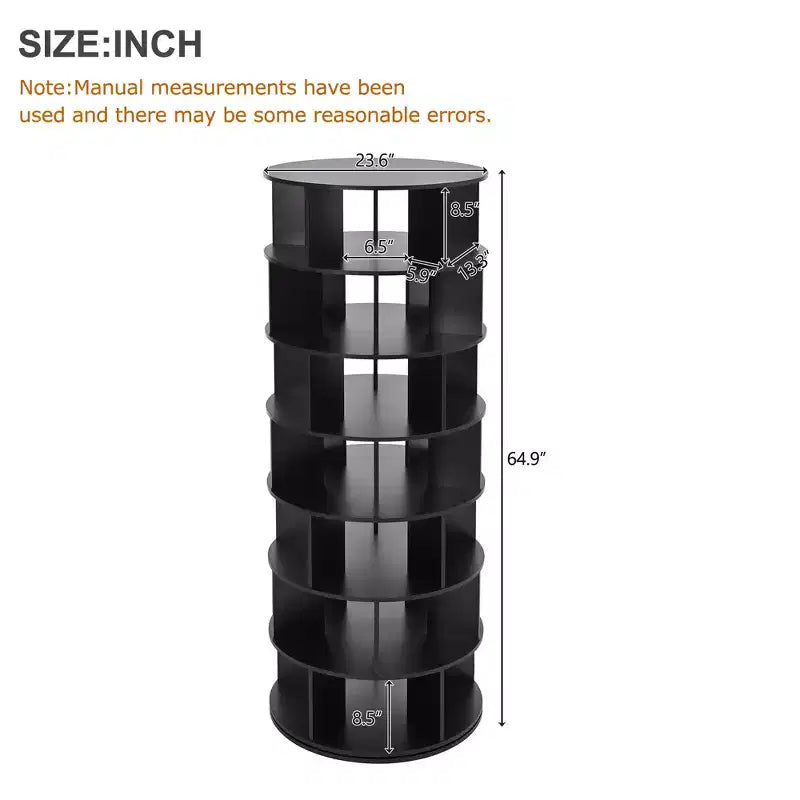 Tour de rangement pour chaussures rotative à 360° noire/blanche, 7 niveaux, capacité de 35 paires