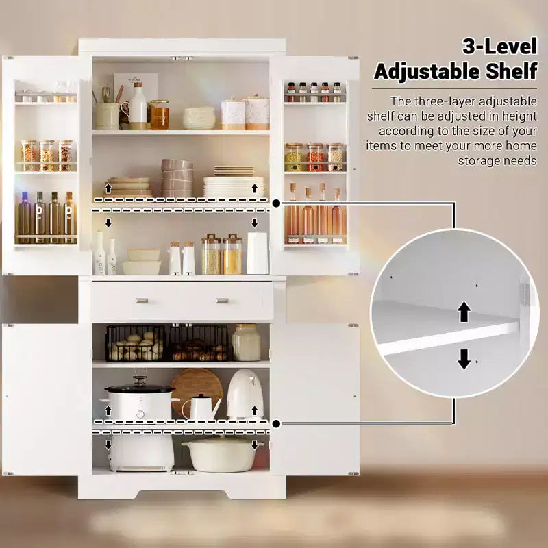 Meuble de rangement autoportant 4 portes pour cuisine de style campagnard, noir et blanc