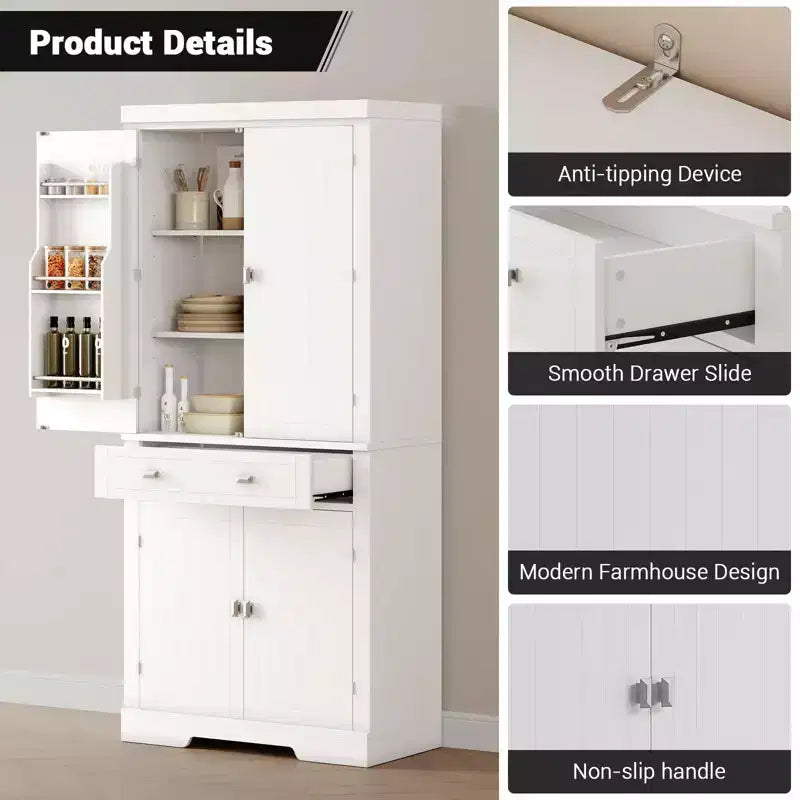 Meuble de rangement autoportant 4 portes pour cuisine de style campagnard, noir et blanc